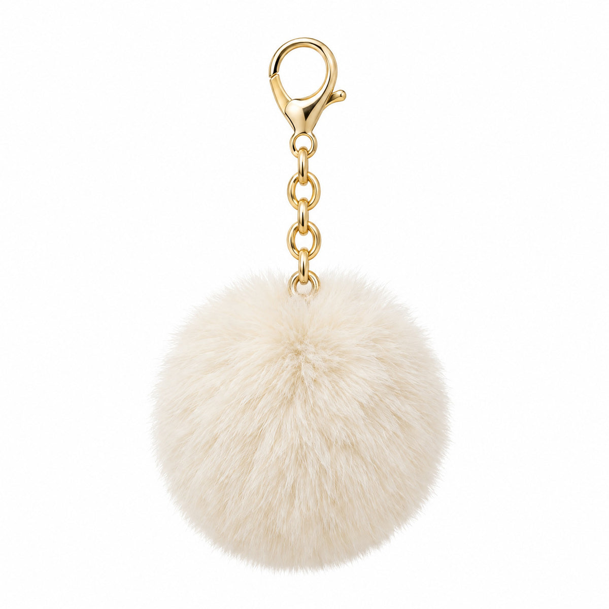 LES CHARMS — pompon fourrure synthétique crème, mousqueton métal ton or